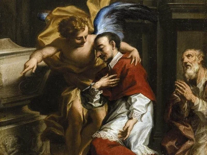 1700-Francesco Caccianiga - San Carlo Borromeo assistito da un angelo
